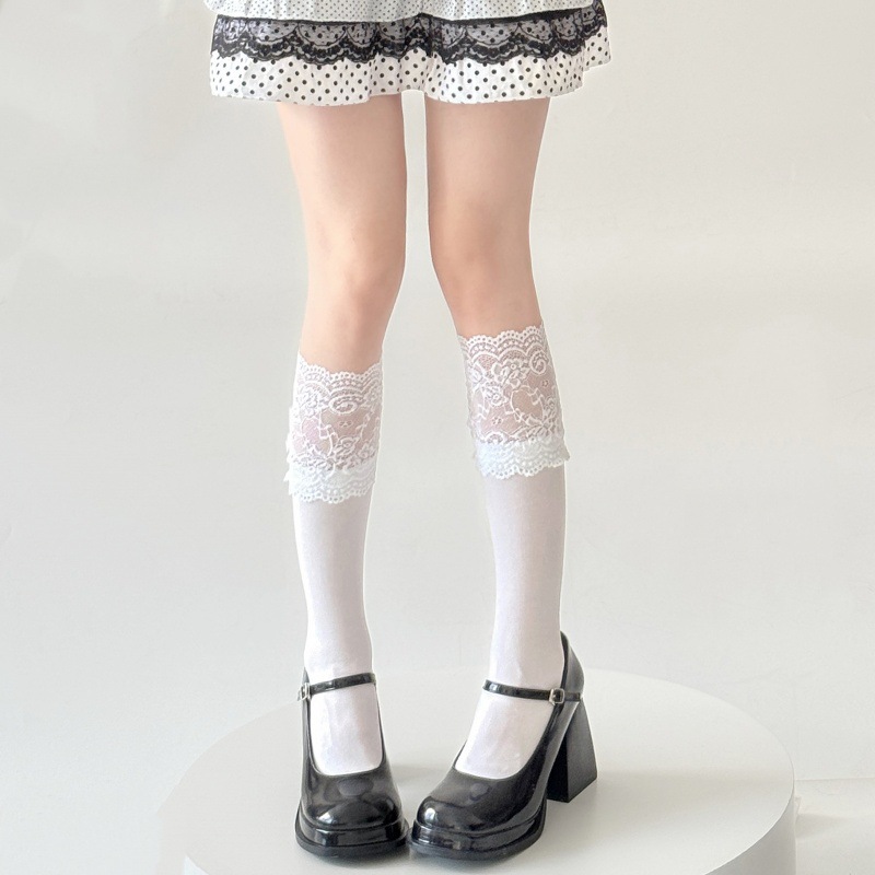 Spring Autumn White Lace Ruffl - Boot Sock Slouchy 评论和价格